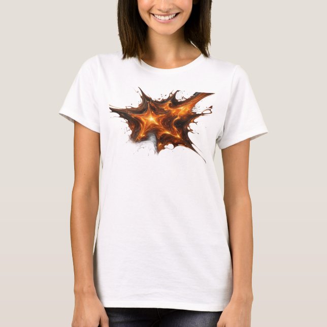 Dynamisches rotes abstraktes Sterne Grafikdesign T-Shirt (Vorderseite)