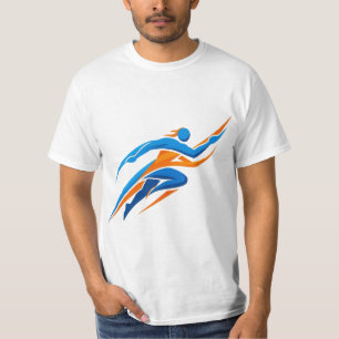 Dynamisches Runner-Logo Blau Orange Geschwindigkei T-Shirt