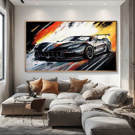 Dynamisches schwarzes Rennwagen Abstract Painterly Leinwanddruck