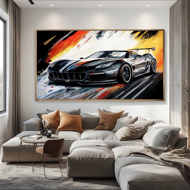 Dynamisches schwarzes Rennwagen Abstract Painterly Leinwanddruck (Von Creator hochgeladen)