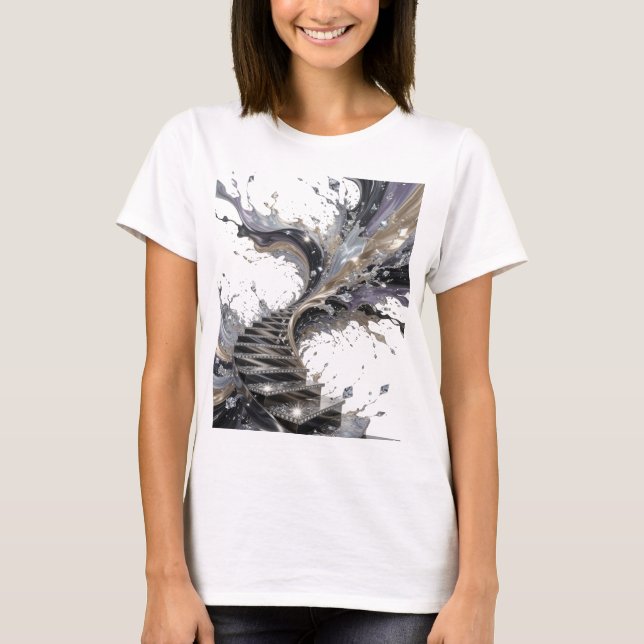 Dynamisches Silber ABSTRACT ART Grafik T-Shirt (Vorderseite)