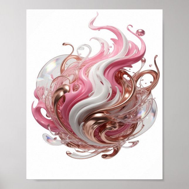 Dynamisches Silber ABSTRACT ART Kunstprint Poster (Vorne)