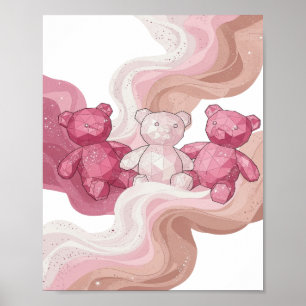 Dynamisches Silber DREI TEDDYBÄREN IM WELTALL Poster