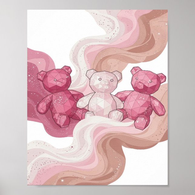 Dynamisches Silber DREI TEDDYBÄREN IM WELTALL Poster (Vorne)