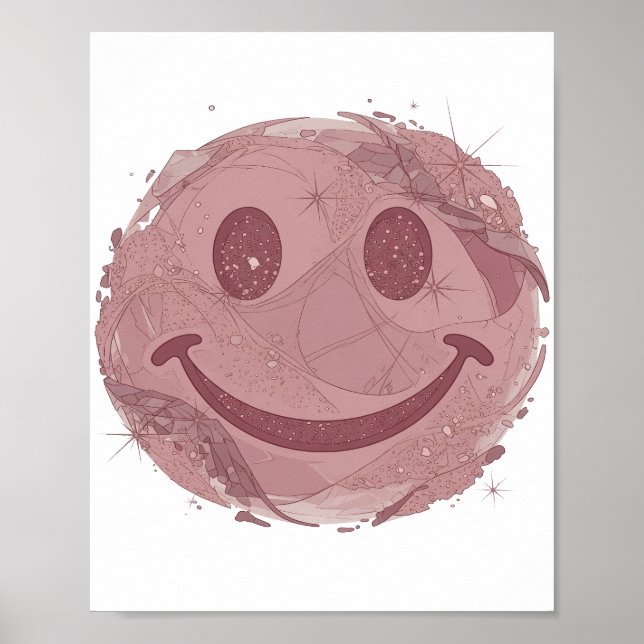 Dynamisches Silber-HAPPY FACE-Print Poster (Vorne)