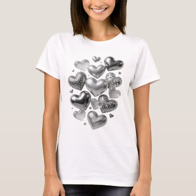 Dynamisches Silber HEARTS-Shirt-Design T-Shirt (Vorderseite)