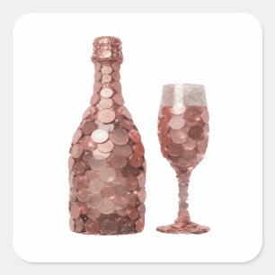 Dynamisches Silber-MÜNZE-FLASCHE-UND-GLAS-Sticker- Quadratischer Aufkleber