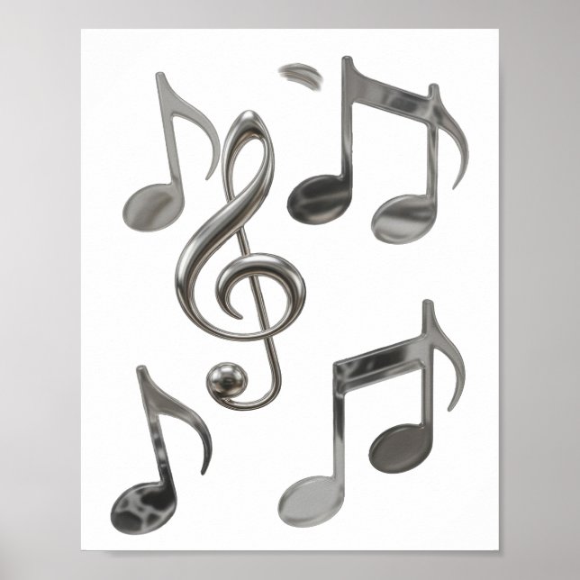 Dynamisches Silber MUSIKNOTEN Fettes Design Poster (Vorne)