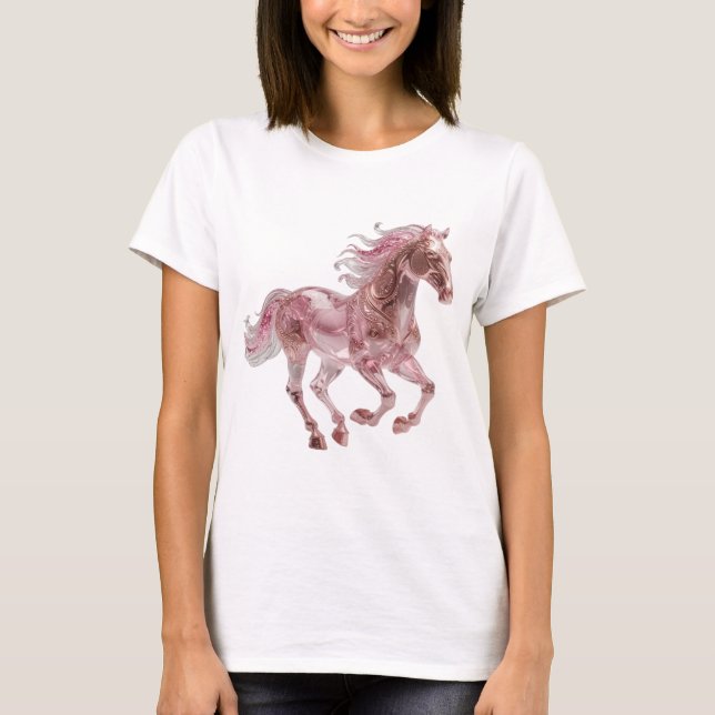 Dynamisches Silber PINK GLAS PFERD Statement Desig T-Shirt (Vorderseite)