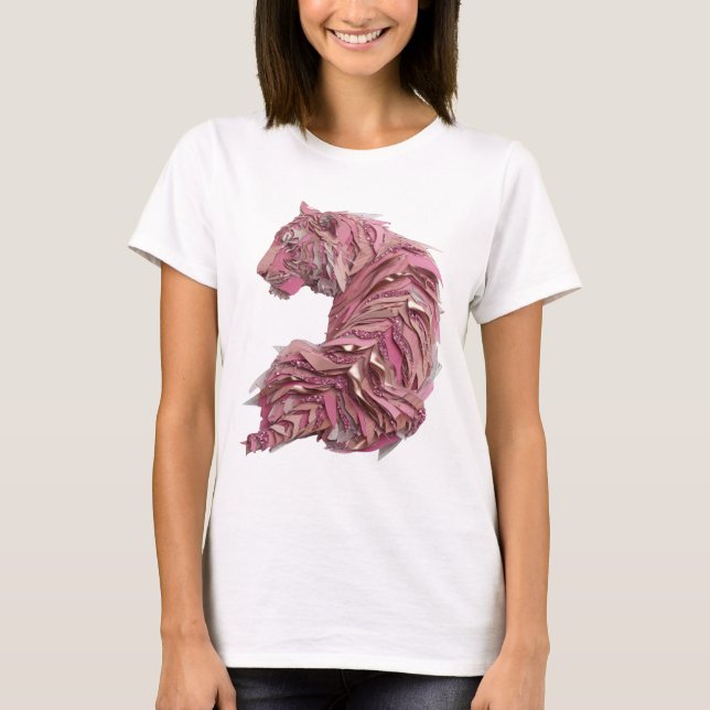 Dynamisches Silber PINK TIGER 3D Text Art T-Shirt (Vorderseite)