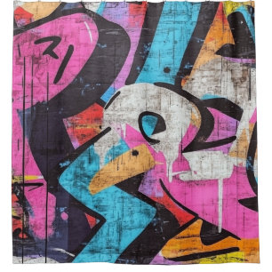 Dynamisches Stadtwandbild mit lebendigen Graffiti- Duschvorhang
