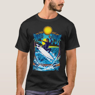 Dynamisches Surfer-Wellen-Illustrations-T-Shirt T-Shirt