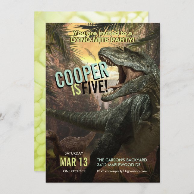 DynoMite T-Rex| Dinosaurier Einladung Boys Geburts (Vorne/Hinten)
