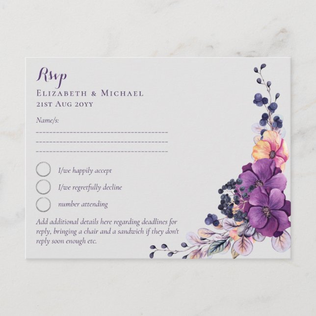 Dynsty UAWG MENU Lila Ginger Floral Wedding Postkarte (Vorderseite)