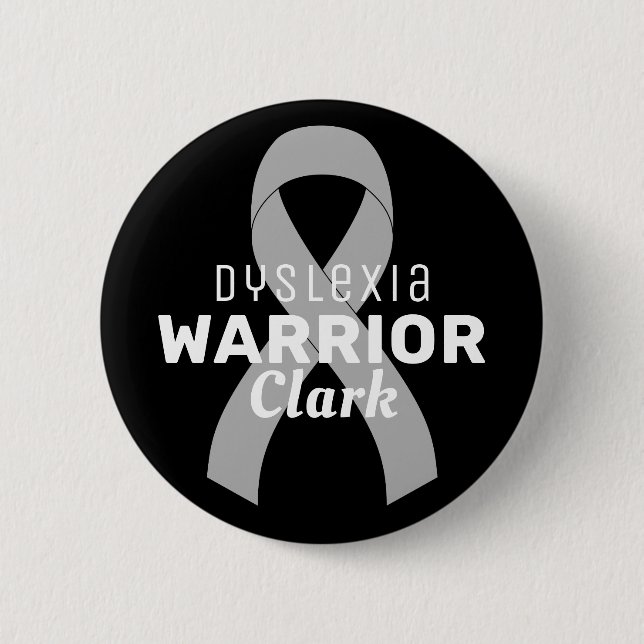 Dyslexia Warrior Ribbon Black Button (Vorderseite)