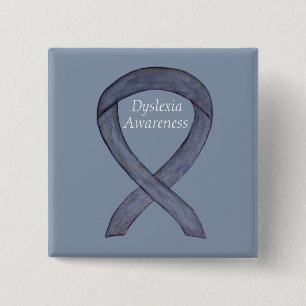 Dyslexie Silver Awareness Ribbon Custom Button
