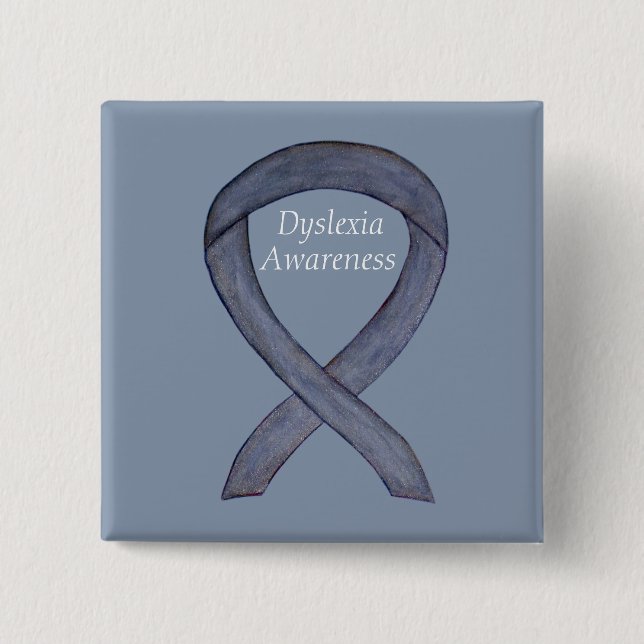 Dyslexie Silver Awareness Ribbon Custom Button (Vorderseite)