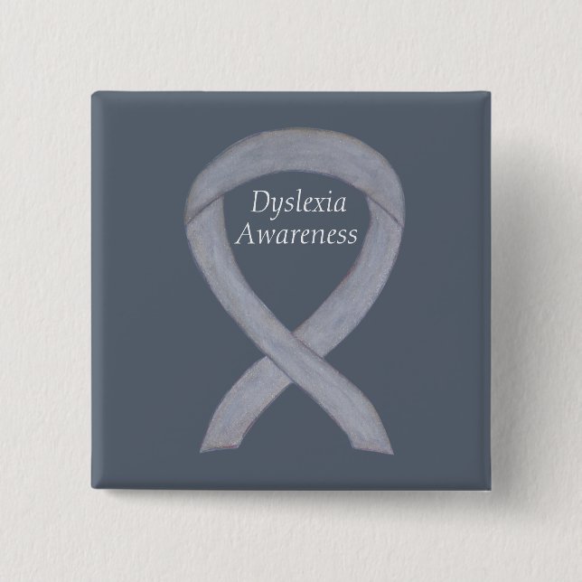 Dyslexie Silver Awareness Ribbon Custom Button (Vorderseite)