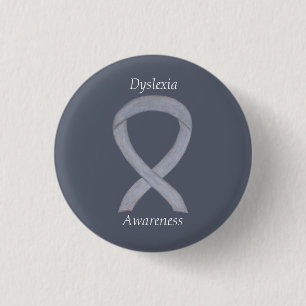 Dyslexie Silver Awareness Ribbon Custom Button