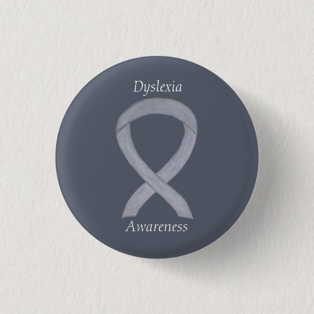Dyslexie Silver Awareness Ribbon Custom Button (Vorderseite)