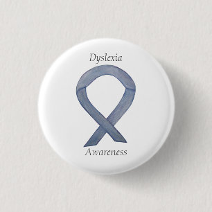 Dyslexie Silver Awareness Ribbon Custom Button