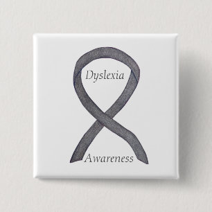 Dyslexie Silver Awareness Ribbon Custom Button
