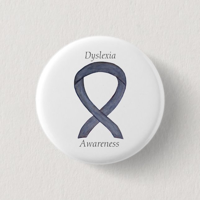 Dyslexie Silver Awareness Ribbon Custom Button (Vorderseite)