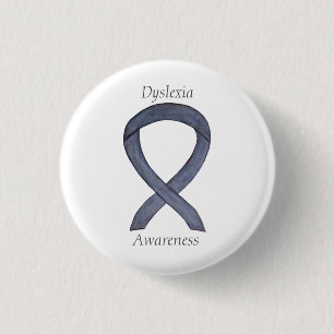 Dyslexie Silver Awareness Ribbon Custom Button