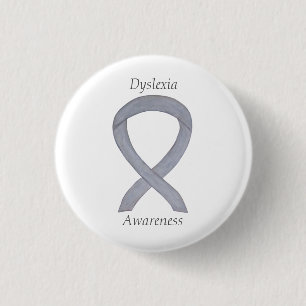 Dyslexie Silver Awareness Ribbon Custom Button