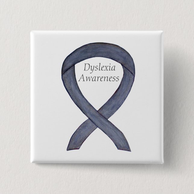Dyslexie Silver Awareness Ribbon Custom Button (Vorderseite)