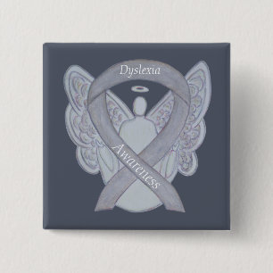Dyslexie Silver Awareness Ribbon Engel Custom Butt Button