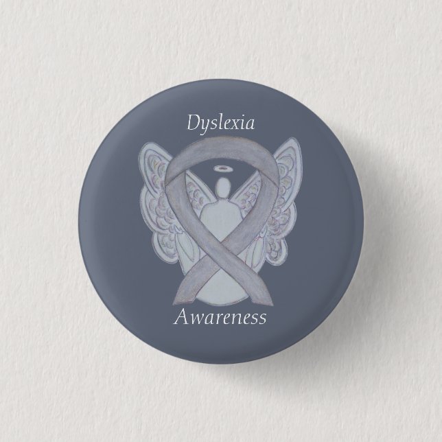 Dyslexie Silver Awareness Ribbon Engel Custom Butt Button (Vorderseite)