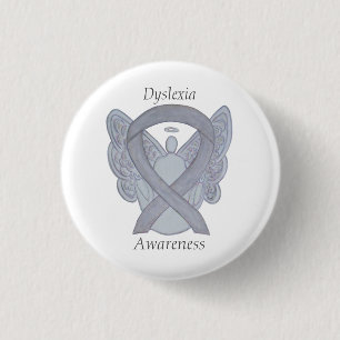 Dyslexie Silver Awareness Ribbon Engel Custom Butt Button