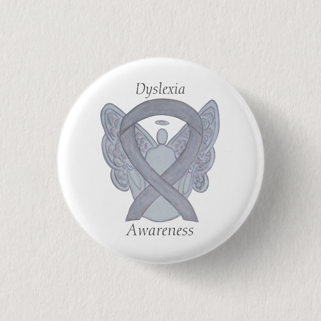 Dyslexie Silver Awareness Ribbon Engel Custom Butt Button (Vorderseite)