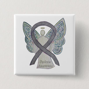 Dyslexie Silver Awareness Ribbon Engel Custom Butt Button