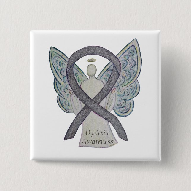 Dyslexie Silver Awareness Ribbon Engel Custom Butt Button (Vorderseite)