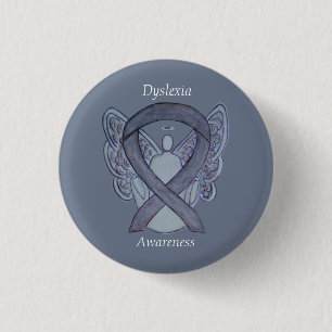Dyslexie Silver Awareness Ribbon Engel Custom Butt Button