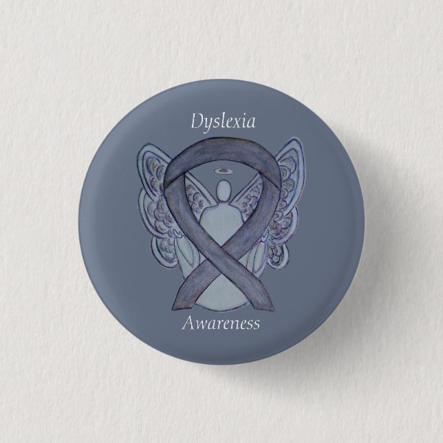 Dyslexie Silver Awareness Ribbon Engel Custom Butt Button (Vorderseite)