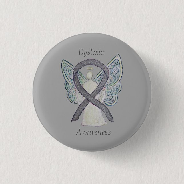 Dyslexie Silver Awareness Ribbon Engel Custom Butt Button (Vorderseite)