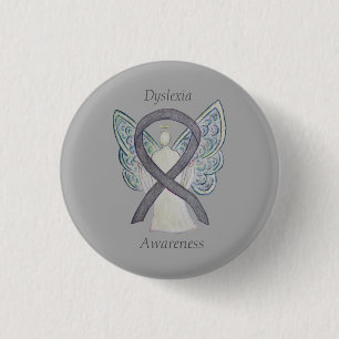 Dyslexie Silver Awareness Ribbon Engel Custom Butt Button