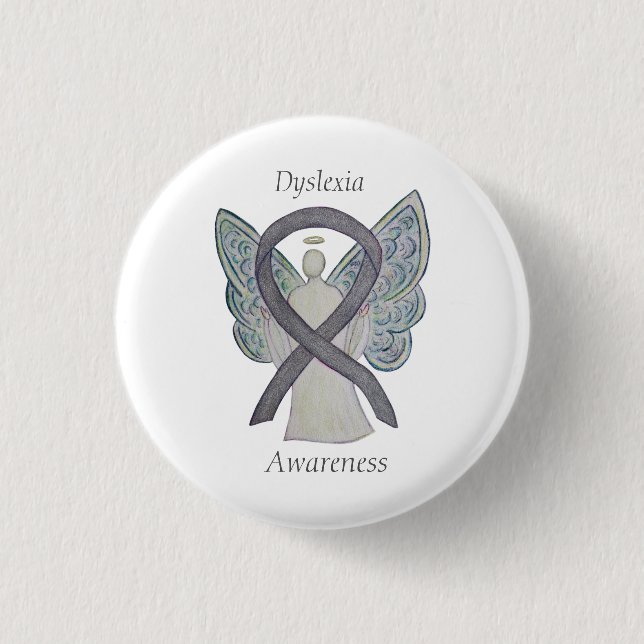 Dyslexie Silver Awareness Ribbon Engel Custom Butt Button (Vorderseite)