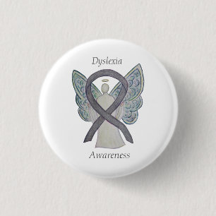 Dyslexie Silver Awareness Ribbon Engel Custom Butt Button