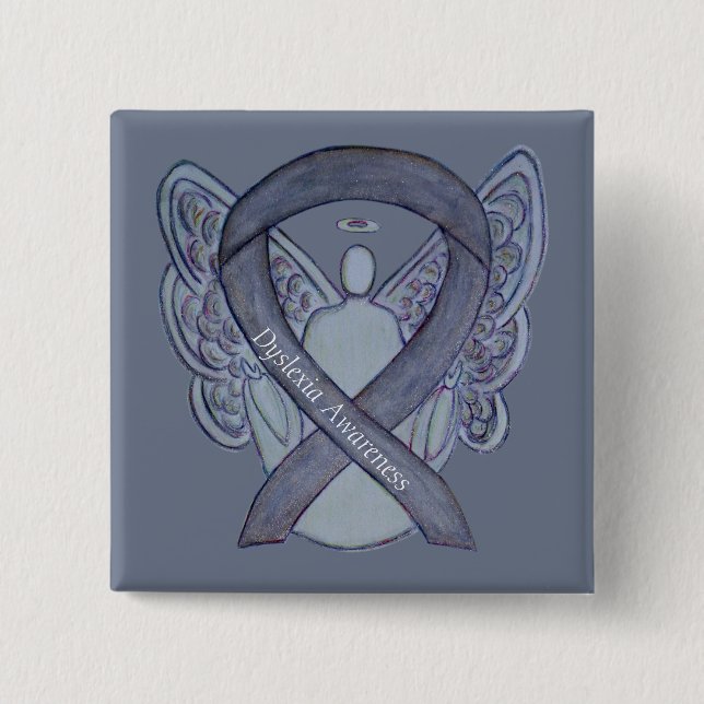 Dyslexie Silver Awareness Ribbon Engel Custom Butt Button (Vorderseite)