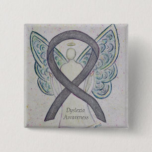 Dyslexie Silver Awareness Ribbon Engel Custom Butt Button