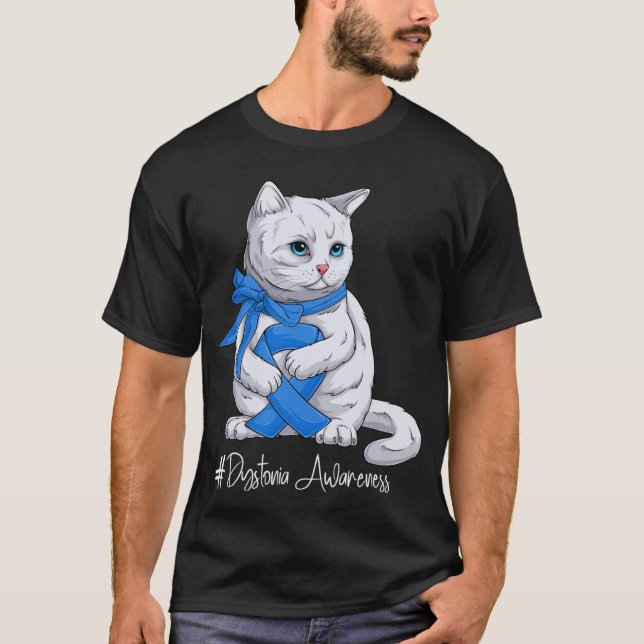 Dystonia Awareness Month Blue Ribbon Cat T-Shirt (Vorderseite)