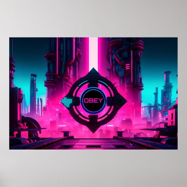 Dystopian Cyberpunk Neon City Obey Sci-Fi Poster (Vorne)