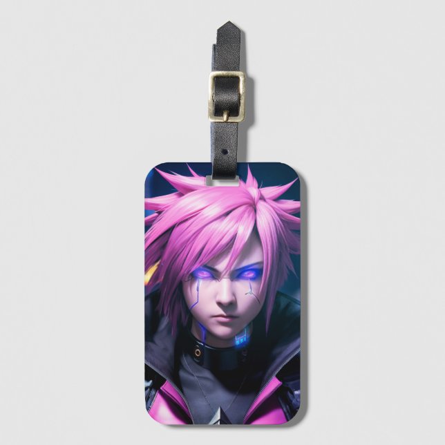 Dystopian Cyberpunk Sci-Fi Future Street Punk 01 D Gepäckanhänger (Vorderseite Vertikal)