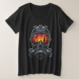 Dystopian Mask Urban Sunset Reflection Große Größe T-Shirt