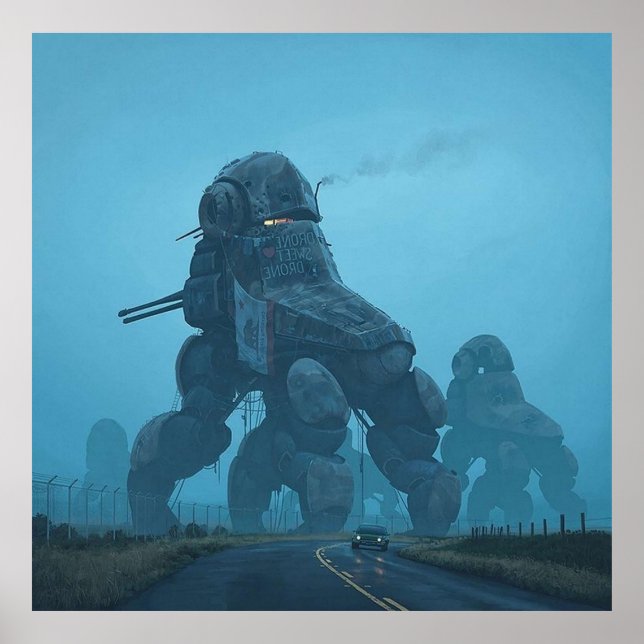 Dystopische Kriegsmaschine Simon Stalenhag Poster (Vorne)