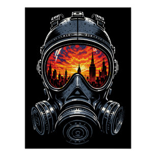 Dystopische Maske Stadtuntergang Reflexion Poster